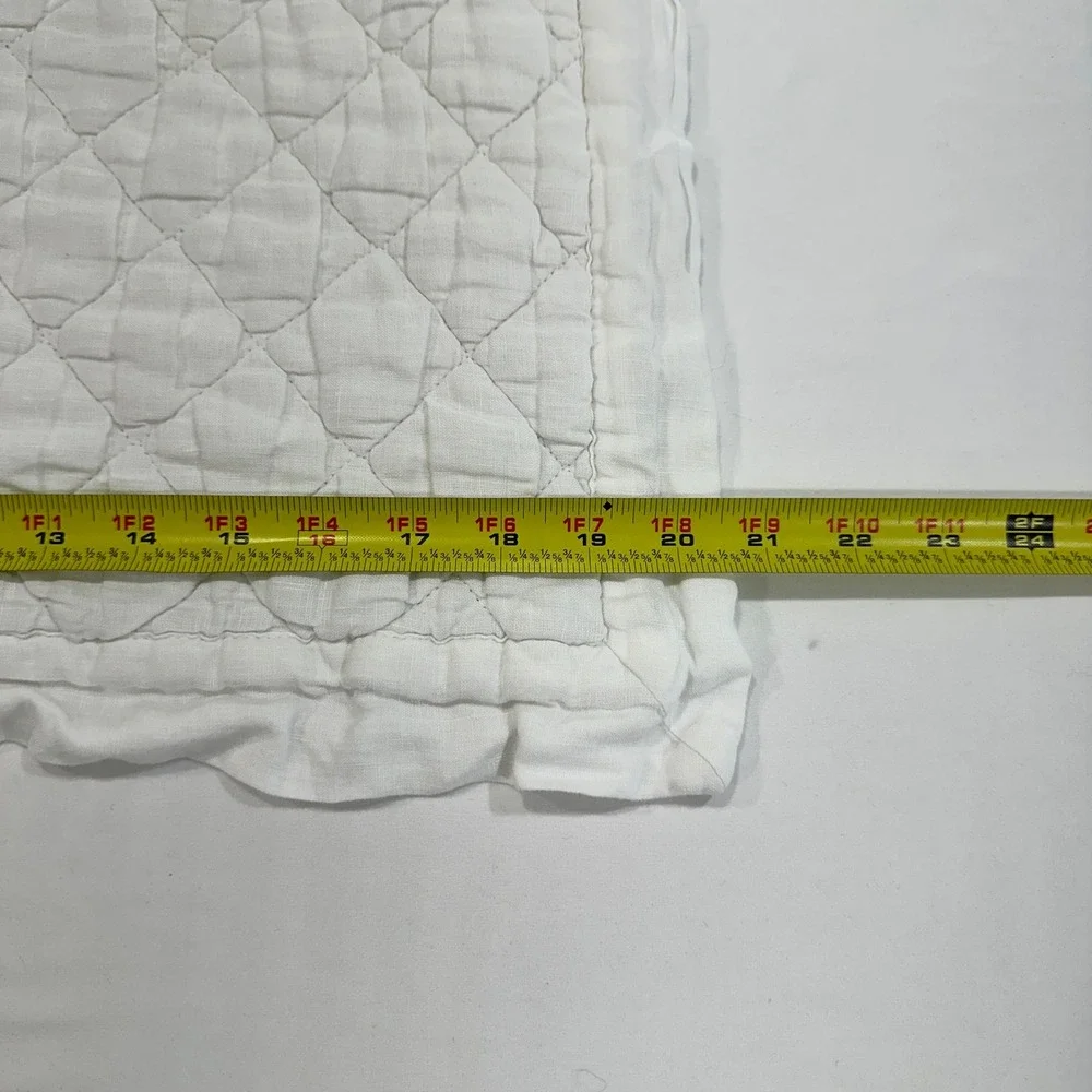 Pottery Barn Belgian Flax Linen Quilted King Sham White Diamond Stitch